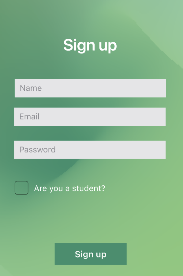 Sign up screen